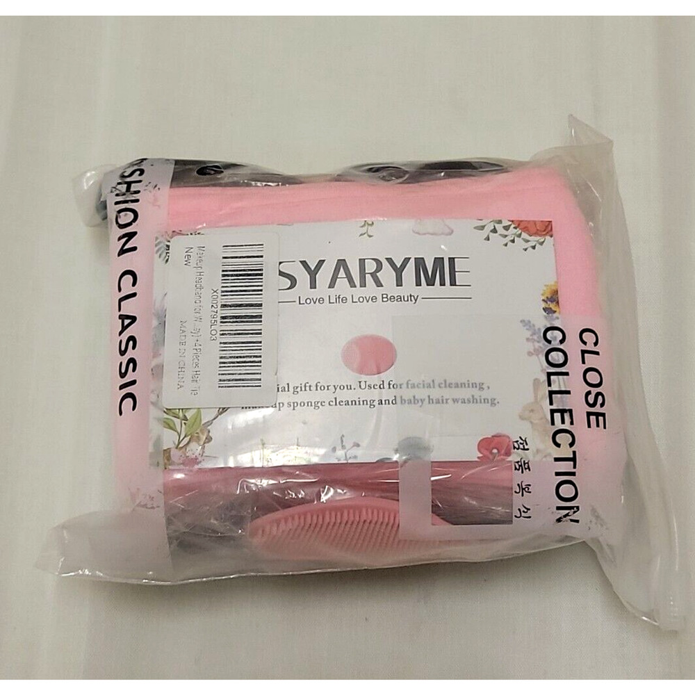 Set of 3 Spa Headbands & 4 Black Hair Ties - New Sweat Band Black White Pink